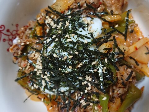 牛こま肉と小松菜のキムチ丼！